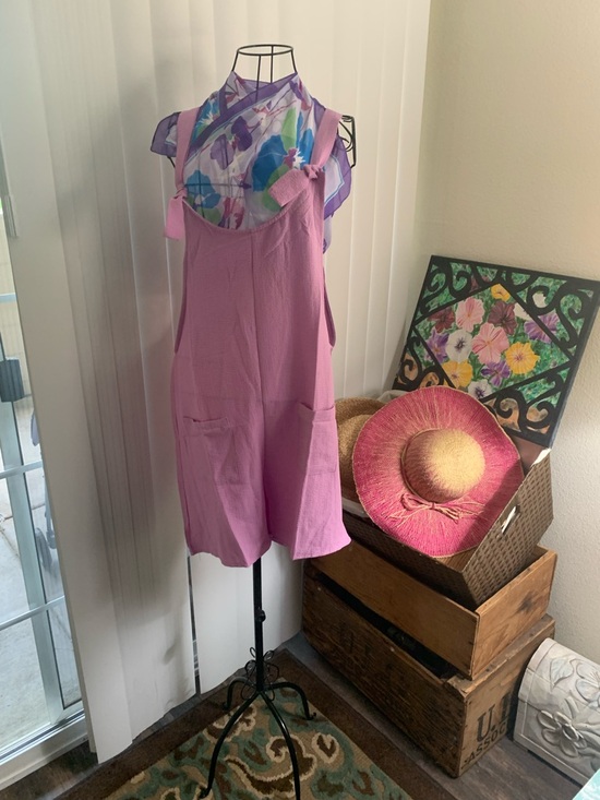 Pants - Casual Pink Pocket romper oversalls with Wide Straps